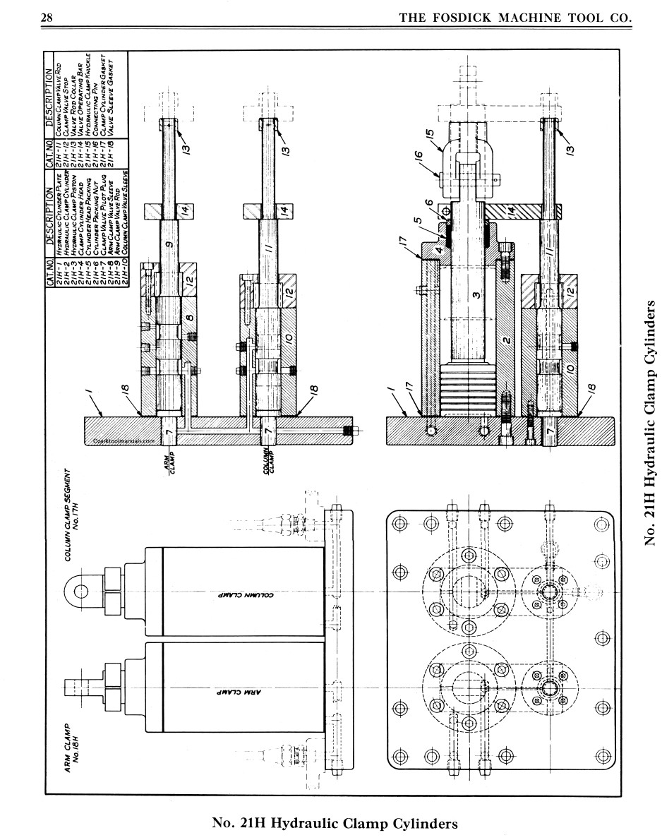 FOSDICK Hydraulic Radial Drill Operator Owner’s Service Parts Manual 1306
