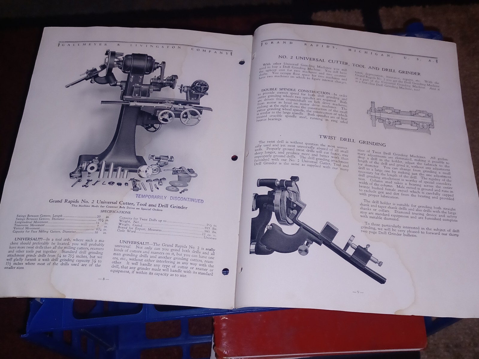GALLMEYER & LIVINGSTON GRAND RAPIDS Universal Cutters Tool Grinders CATALOG BOOK