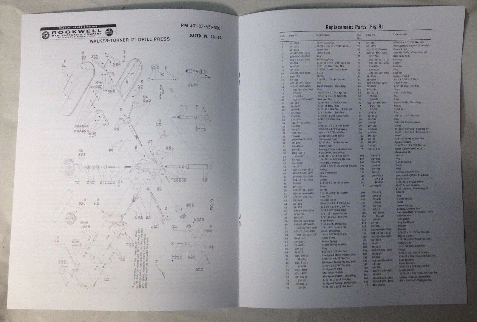 Rockwell Walker-Turner 17” Drill Press Instruction Manual & Parts List