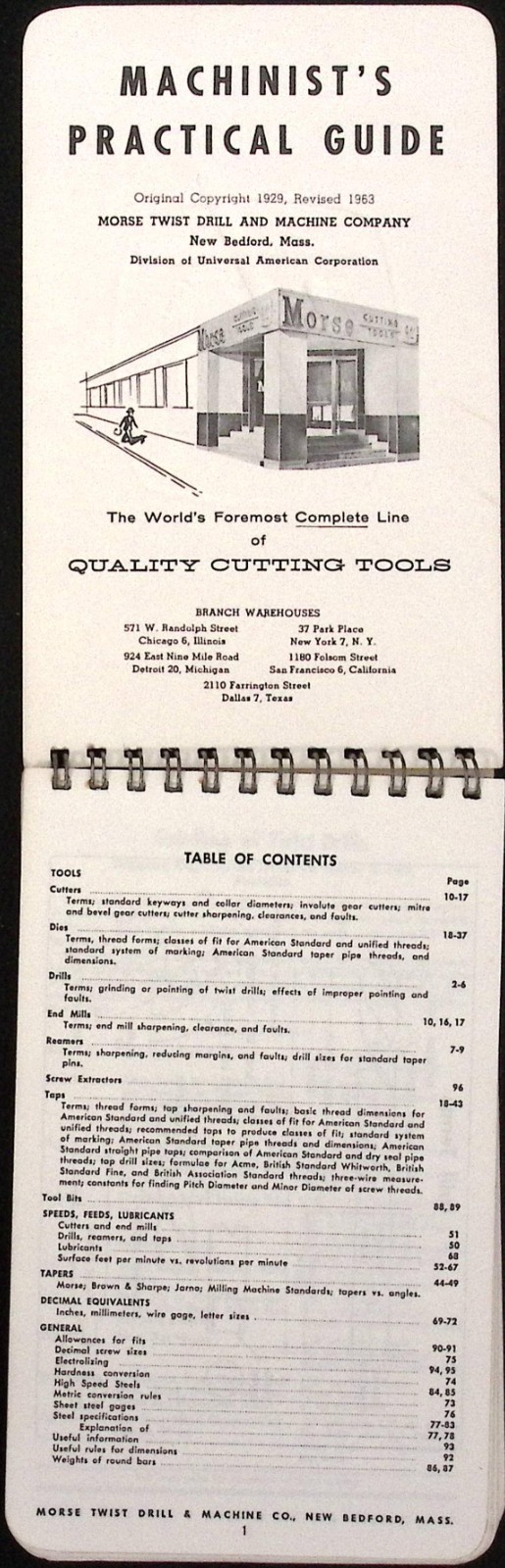 Machinist’s Practical Guide Revised 1963 edition Morse Twist Drill & Machine Co