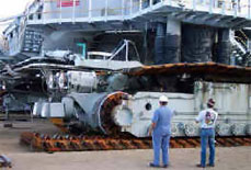 Installation of track shoes on NASA Crawler-Transporter